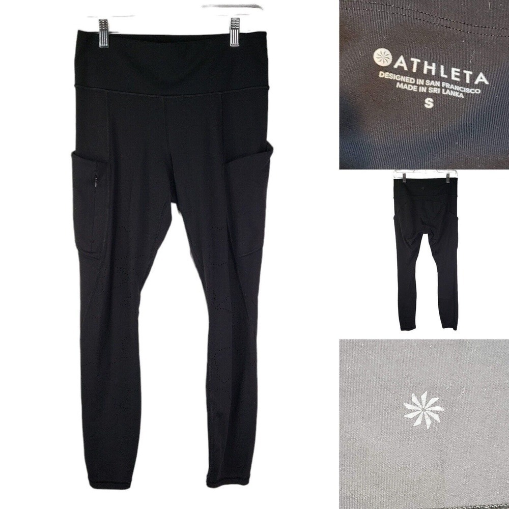 Athleta Pants Womens Legging Solid Black Stretch Pull On Small S Pockets Logo